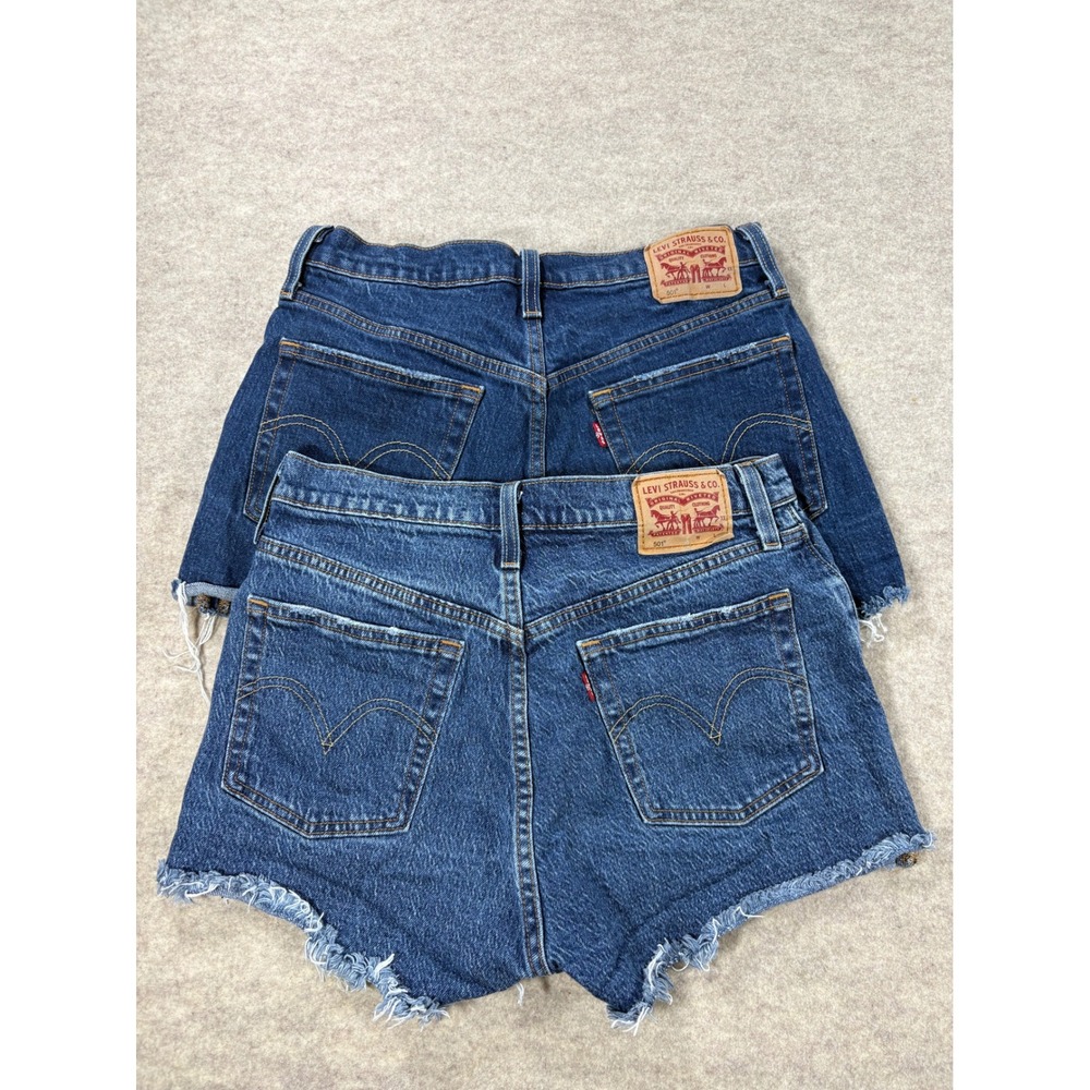 Lot of 2 Levis 501 Original High Rise Cut Off Denim Shorts W28 Blue Distressed